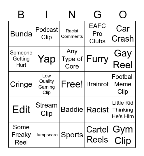 bad ig reels bingo Card