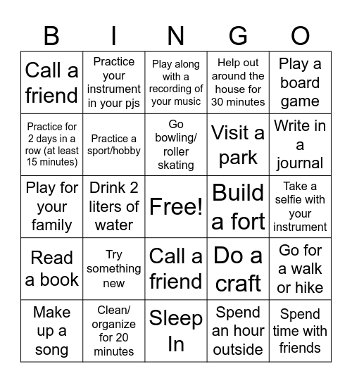 MS Band Bingo Card