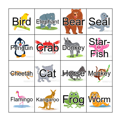 Animal Movement Bingo Card