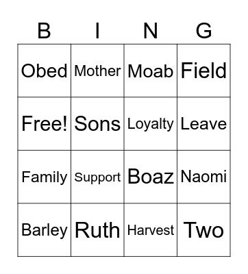 Ruth Bingo Card