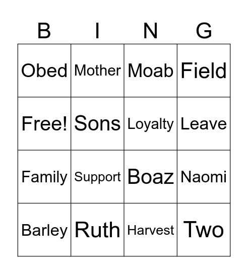 Ruth Bingo Card