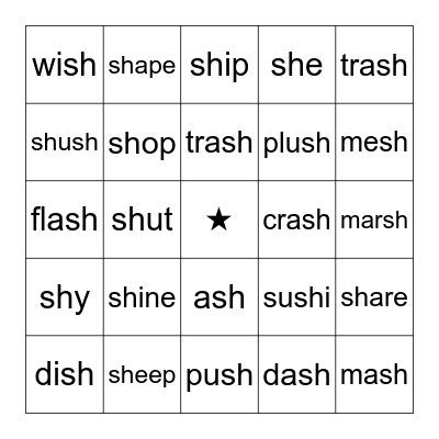 Bingo: SH sounds Bingo Card