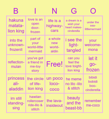 kid music Bingo Card