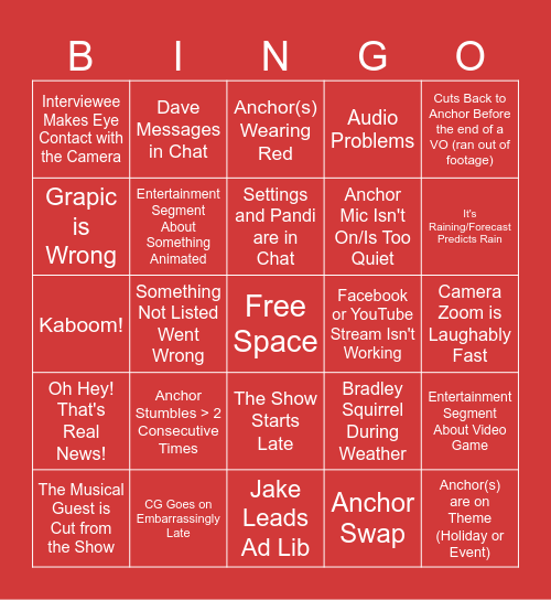 BUTV Bingo Card