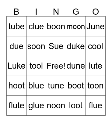 long "u" sounds Bingo Card