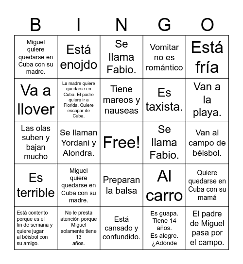 El Escape Cubano Capitulos 1-5 Bingo Card