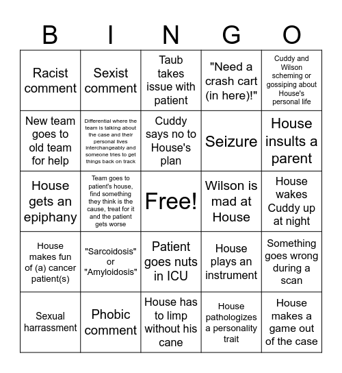 House MD Bingo Card