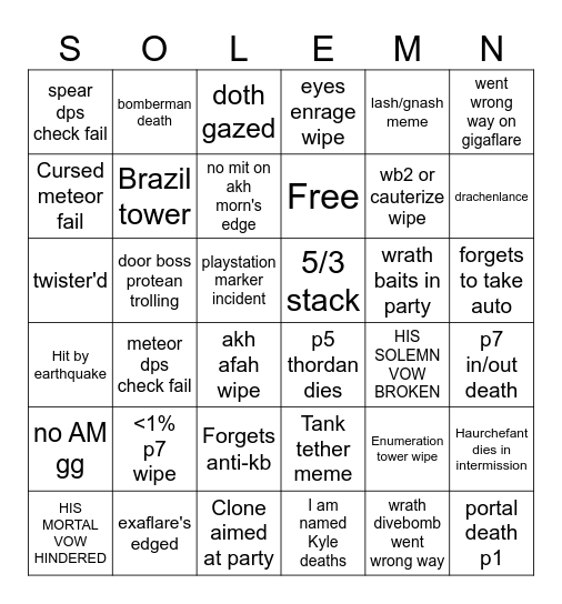 DSR Bingo Card