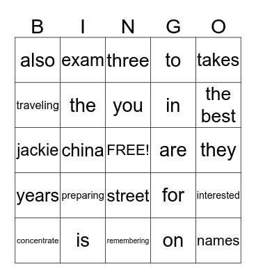 Bingo  Bingo Card