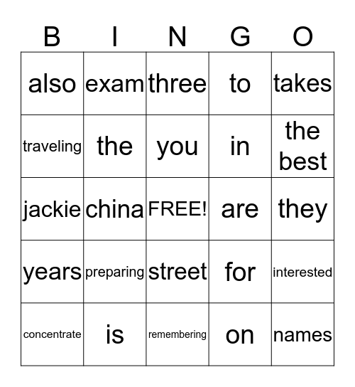 Bingo  Bingo Card