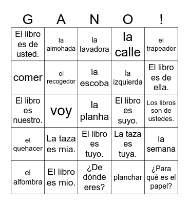 Spanish 2 Bingo Card