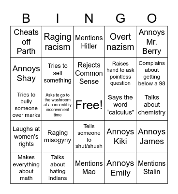 The Richard X. Social Bingo Card