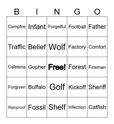 /F/ Words BINGO Card