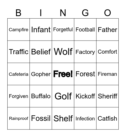 /F/ Words BINGO Card