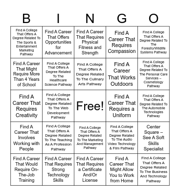 COLLEGE & CAREER FAIR BINGO Card