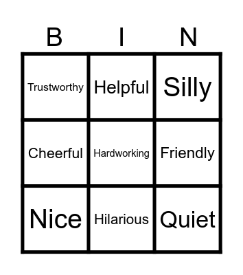 Describe Msyelf Bingo Card