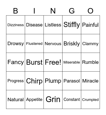 Sadako Vocabulary Bingo Card