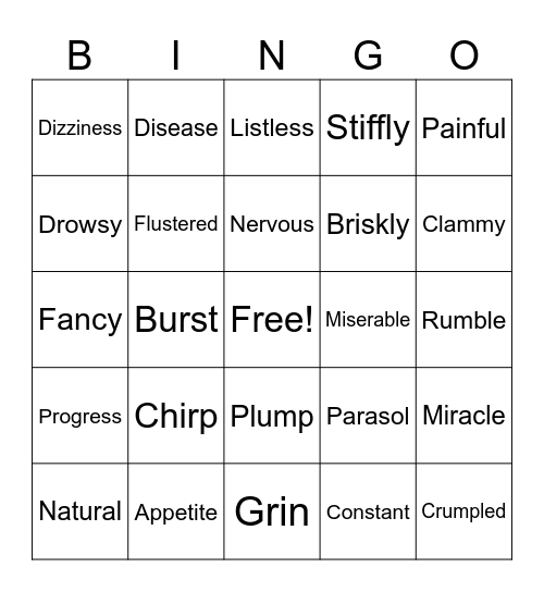 Sadako Vocabulary Bingo Card