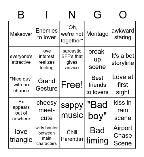 Rom Com Bingo Card