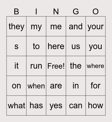 SIGHT WORDS Bingo Card