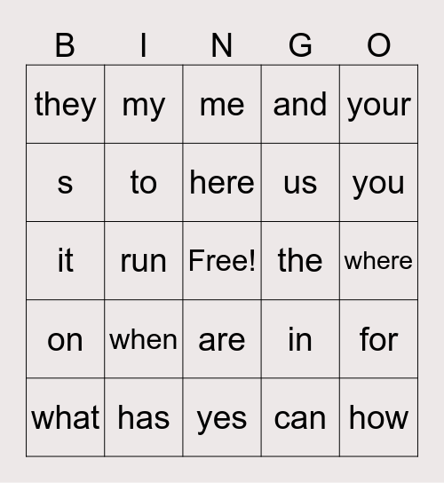 SIGHT WORDS Bingo Card