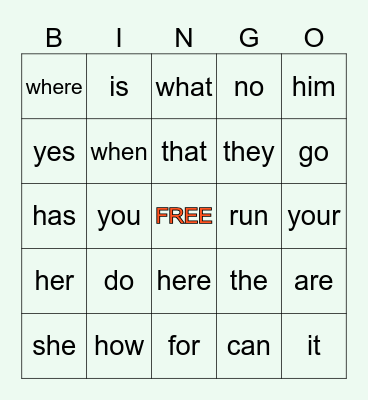 SIGHT WORDS Bingo Card