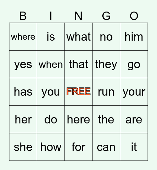 SIGHT WORDS Bingo Card