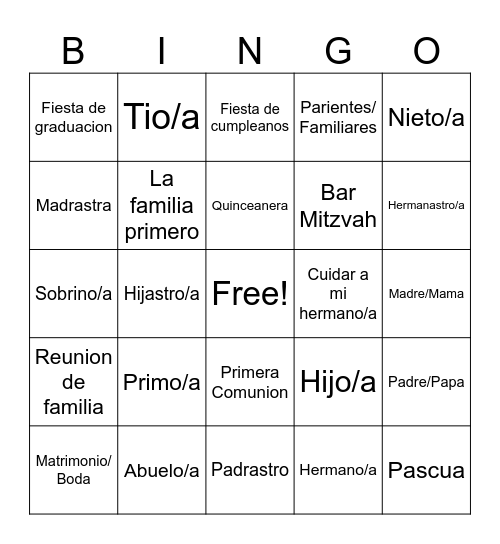 La familia Bingo Card