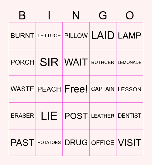 BINGO WORDS Bingo Card