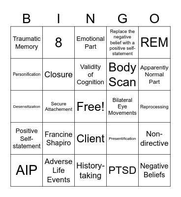 EMDR Bingo Card