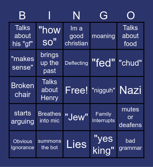 Connor Stevenson Bingo Card