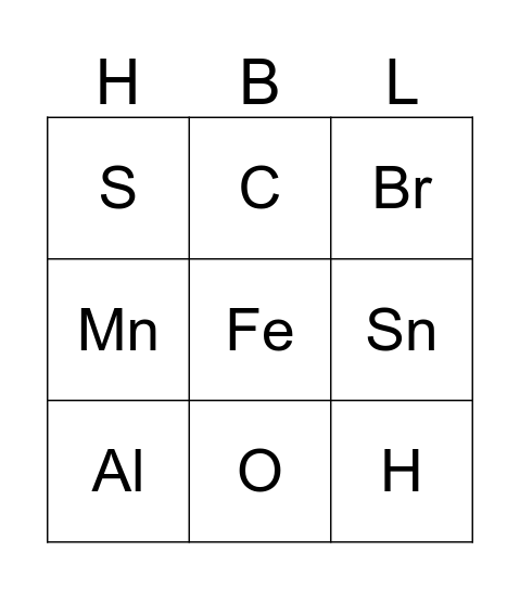 Elementen Bingo Card