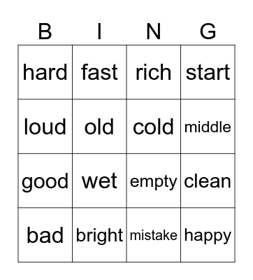 synonym bingo Card