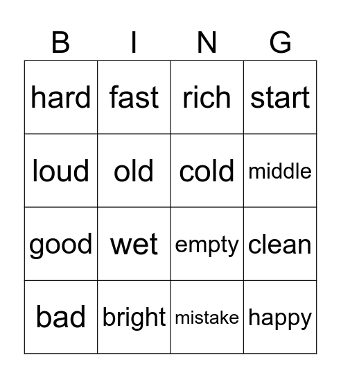 synonym bingo Card