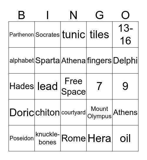 Ancient Greeks Bingo Card