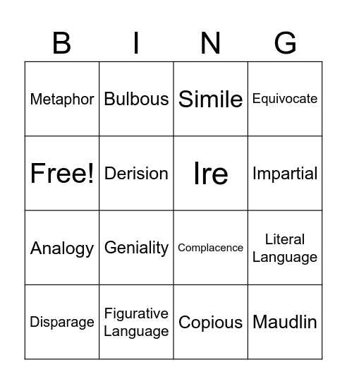 Vocabulary #13 Bingo Card