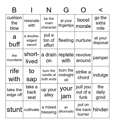 Vocabulary Review Bingo Card