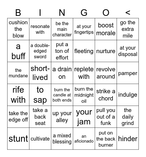 Vocabulary Review Bingo Card