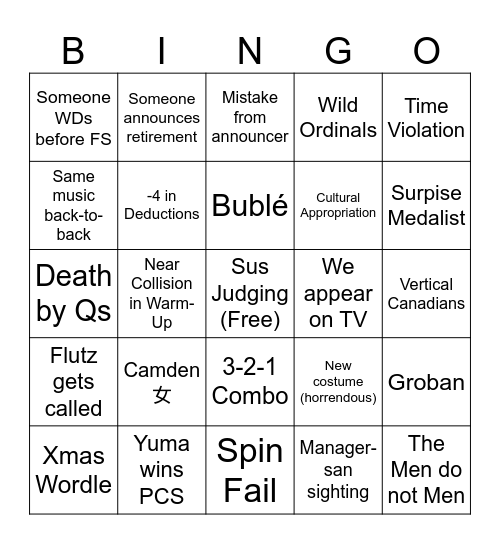 Men's FS 2024 Worlds Bingo Card