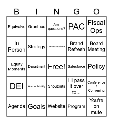 March 2024 Staff Meeting BINGO Card