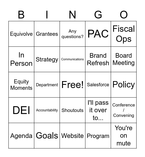 March 2024 Staff Meeting BINGO Card