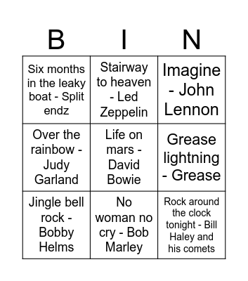 Quickfire Jingo Round #1 Bingo Card
