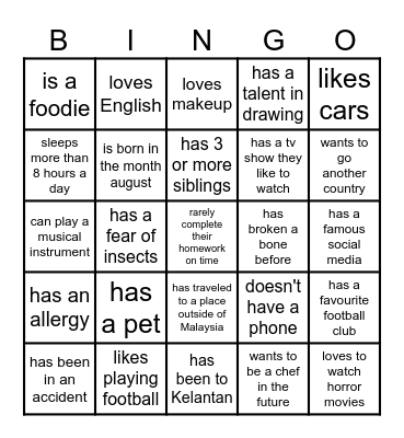 which of your classmates... Bingo Card