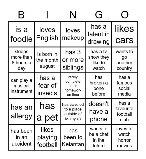 which of your classmates... Bingo Card