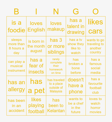 which of your classmates... Bingo Card
