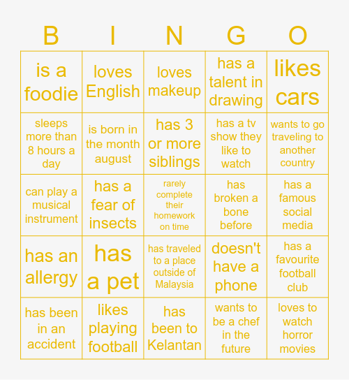 which of your classmates... Bingo Card