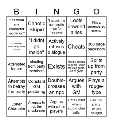 "that guy" Bingo Card