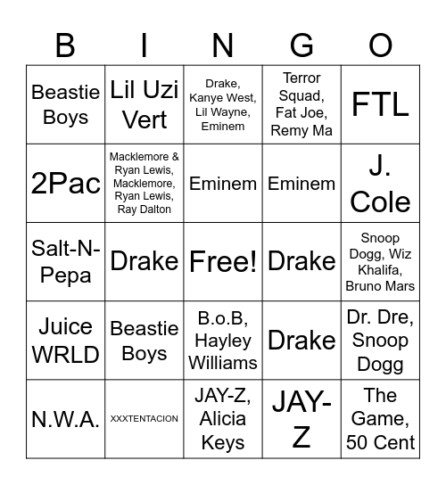 DJ 9.2.5 MUSIC BINGO 100 HITS Bingo Card