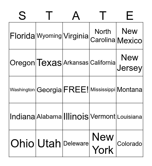 United States Bingo Card