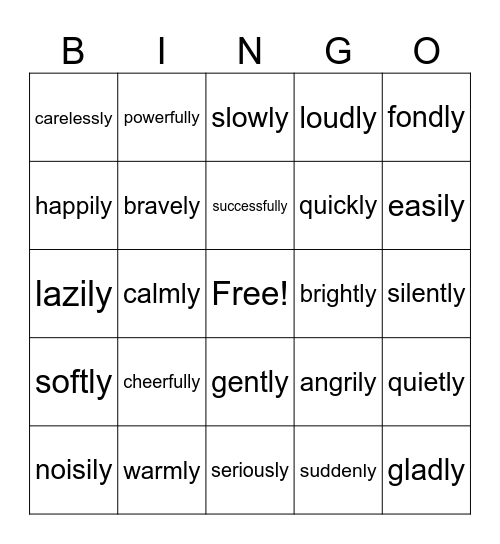 ADVERB BIGNO! Bingo Card